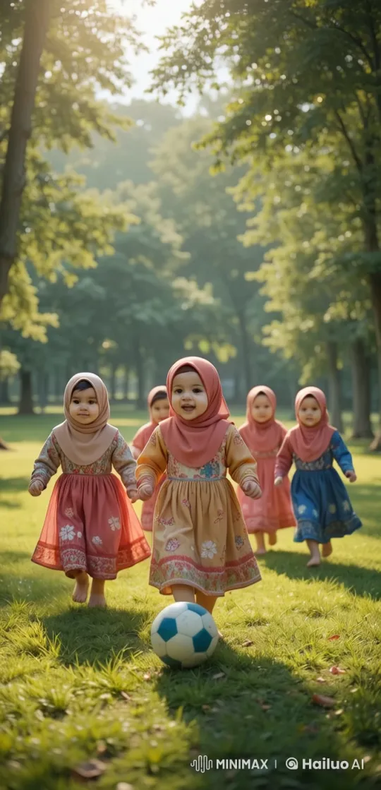 Cute Babies Play Soccer in Colorful Dresses – AI Generated Video | Hailuo AI