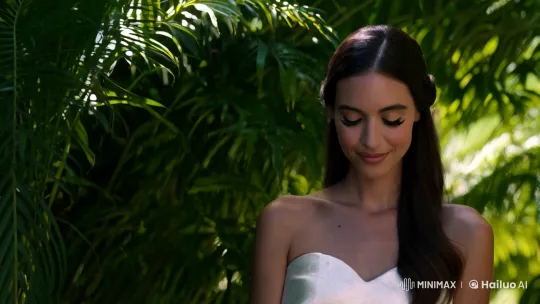 Elegant Subject Smiles in Verdant Sunlit Scene – AI Generated Video | Hailuo AI