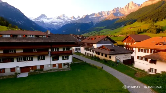 Drone's Flight Over a Picturesque Swiss Village – AI Generated Video | Hailuo AI