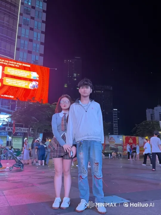 Night Plaza Kung Fu Display by Uniformed Duo – AI Generated Video | Hailuo AI