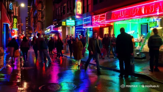 Vibrant City Life: Neon Lights and Urban Dynamics – AI Generated Video | Hailuo AI