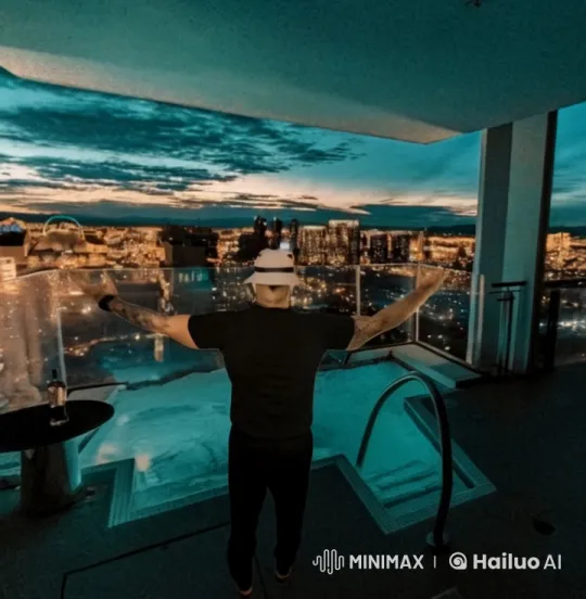 Man Enjoying Serene Rooftop View at Sunset – AI Generated Video | Hailuo AI
