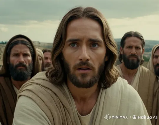 Men in Robes Resist Wind in Biblical Landscape – AI Generated Video | Hailuo AI
