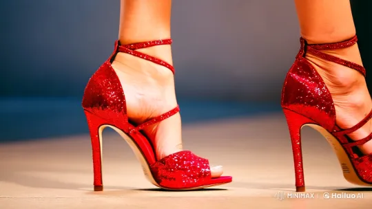 Woman's Graceful Walk in Red Glitter High Heels – AI Generated Video | Hailuo AI