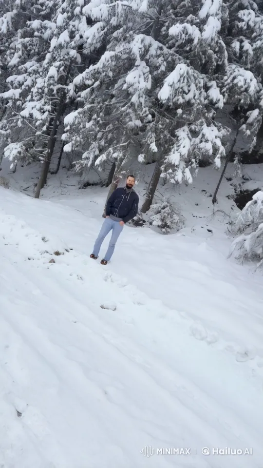 Man Embraces Affectionate Tiger in Winter Wonderland – AI Generated Video | Hailuo AI