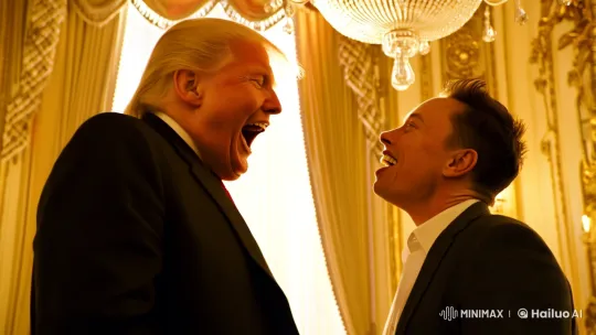 Trump and Musk: Surreal Gilded Room Encounter – AI Generated Video | Hailuo AI
