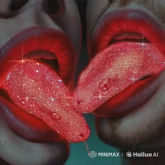 Surreal, Intimate Kiss with Glittering Tongues – AI Generated Video | Hailuo AI