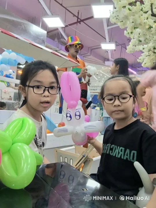 Balloon Art Celebration with Happy Girls and Artist – AI Generated Video | Hailuo AI