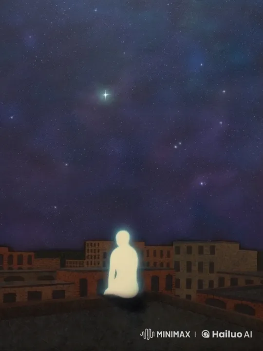 Glowing Figure Contemplates Under Starry Night Sky – AI Generated Video | Hailuo AI