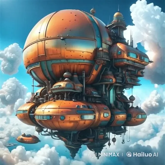 Steampunk Flying Ship Navigates Cloudy Sky in Live2D Animation – AI Generated Video | Hailuo AI