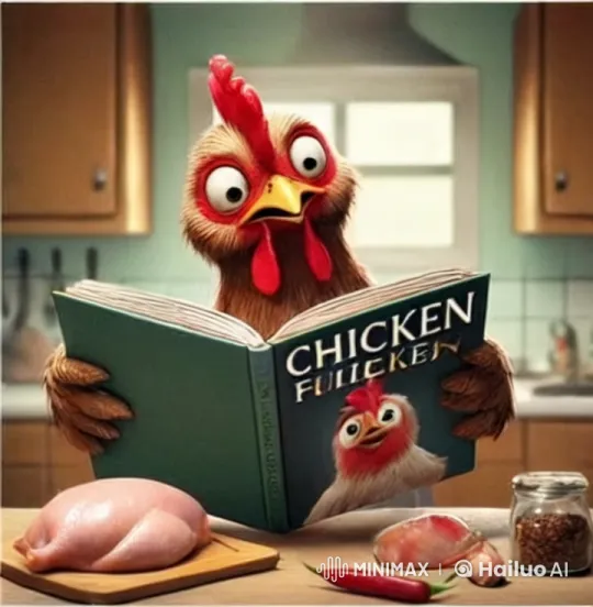 Curious Chicken Cooks with Cookbook – AI Generated Video | Hailuo AI