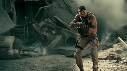 Athletic Soldier Readies for Combat in War Zone – AI Generated Video | Hailuo AI