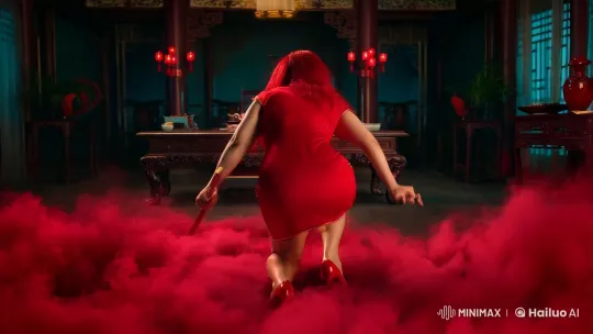 Possessed Woman in Traditional Chinese Room with Eerie Red Smoke – AI Generated Video | Hailuo AI