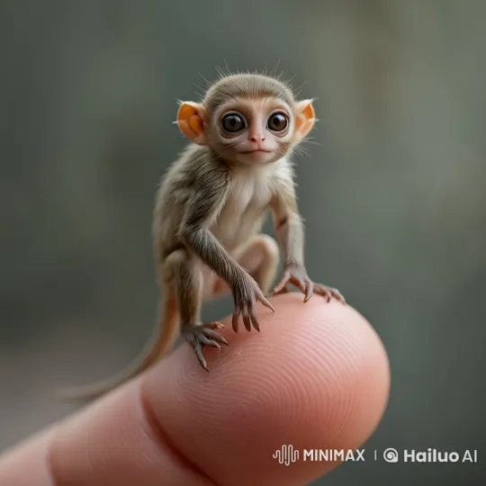 Close-up of Tiny Monkey Clinging to Human Finger – AI Generated Video | Hailuo AI