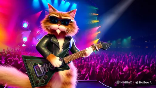 Rockstar Cat: Feline Guitar Virtuoso in Electric Solo – AI Generated Video | Hailuo AI