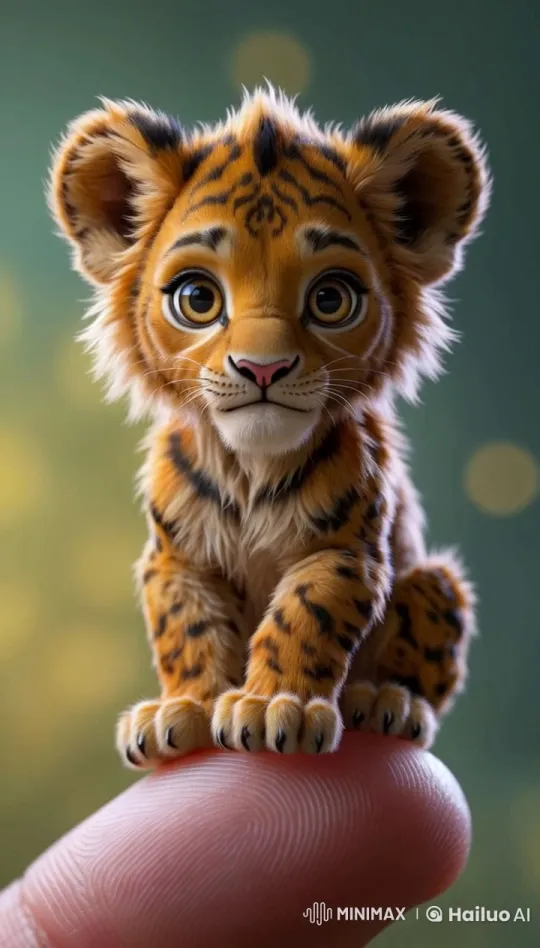 Hyper-Realistic Miniature Lion Cub on a Finger – AI Generated Video | Hailuo AI