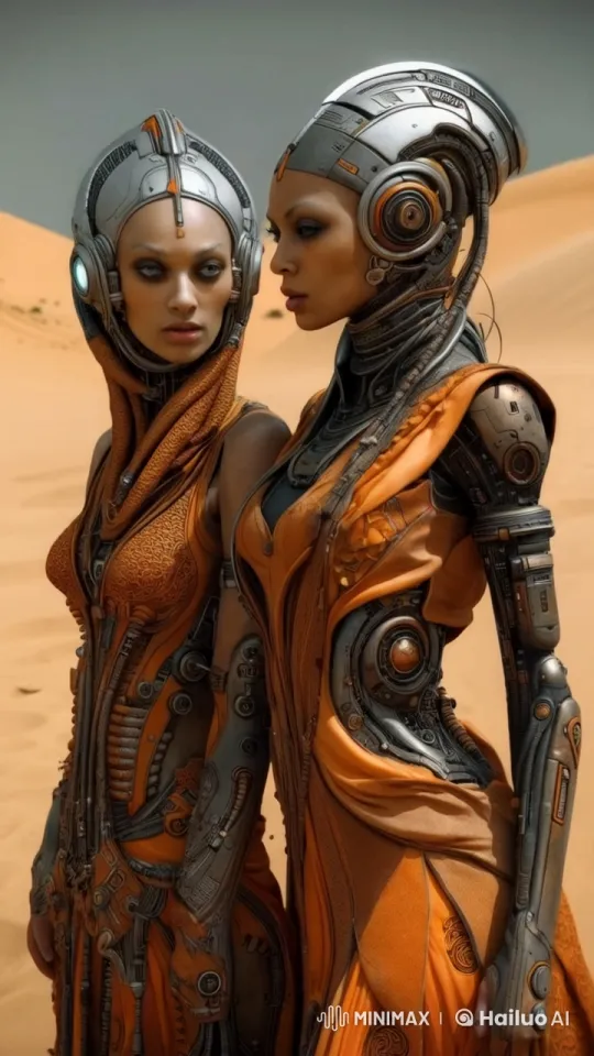 Robots in Exoskeletons Showcase Design in Desert – AI Generated Video | Hailuo AI
