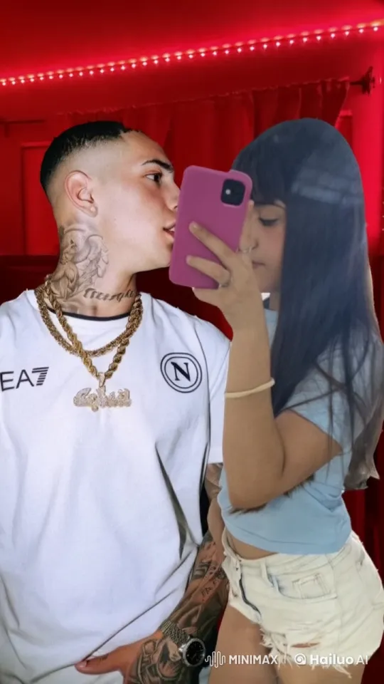 Young Couple Shares Intimate Moment Against Red Backdrop – AI Generated Video | Hailuo AI