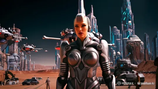 Majestic Cyborg Leader in Futuristic Martian Metropolis – AI Generated Video | Hailuo AI