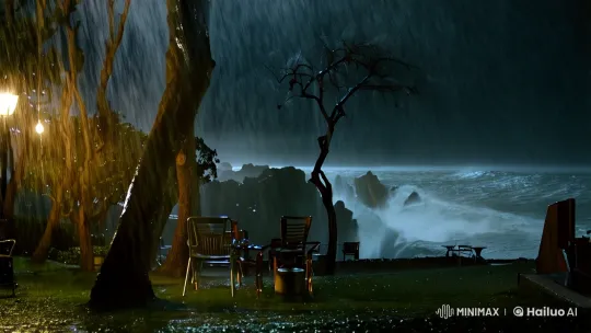 Stormy Landscape: Rain, Wind, and Ocean's Fury – AI Generated Video | Hailuo AI