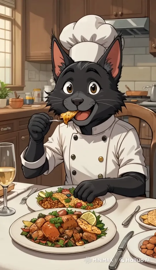 Title: Chef Paws Savors His Culinary Creation – AI Generated Video | Hailuo AI