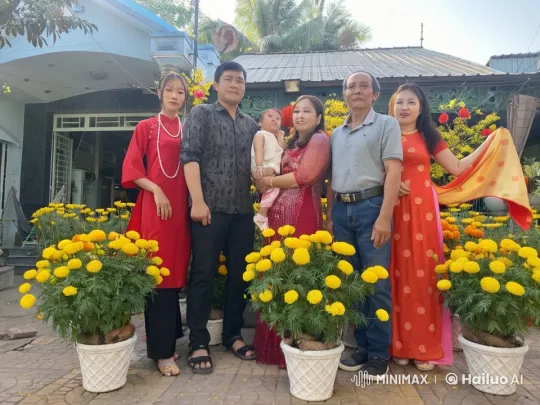 Family Celebrates with Martial Arts in Marigold Garden – AI Generated Video | Hailuo AI