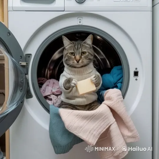 Cat Mimics Laundry in Washing Machine – AI Generated Video | Hailuo AI