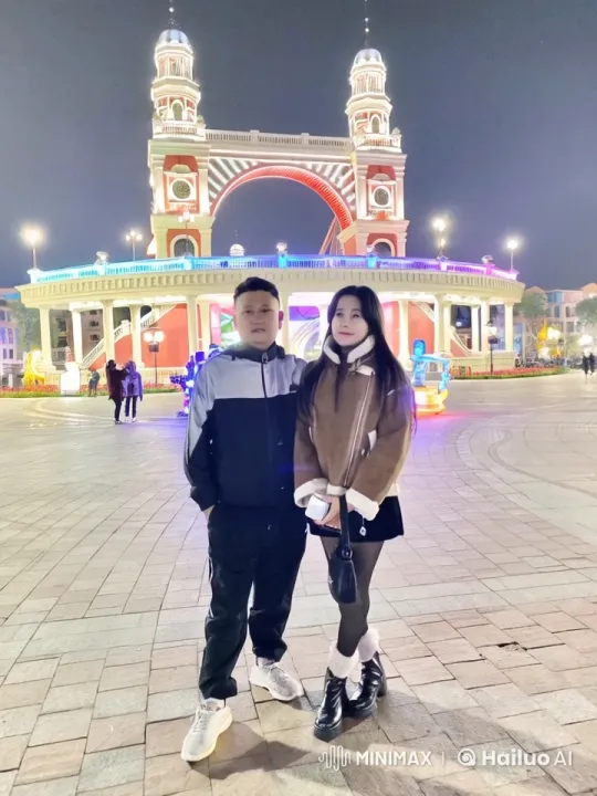 Couple Demonstrates Martial Arts in Festive Square – AI Generated Video | Hailuo AI