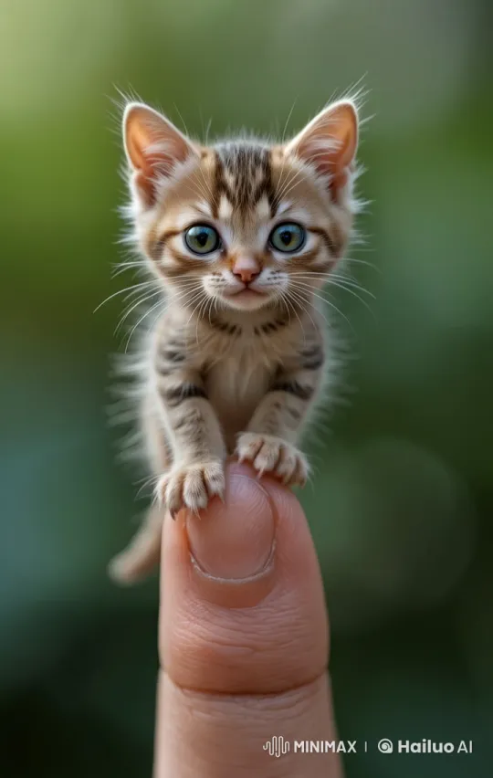Adorable Kitten with Blue Eyes on Finger – AI Generated Video | Hailuo AI