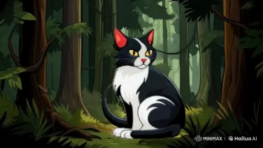 Lone Cat Searches for Family in Serene Forest – AI Generated Video | Hailuo AI