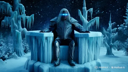Regal Figure on Icy Throne in 4K Hyper-Realism – AI Generated Video | Hailuo AI