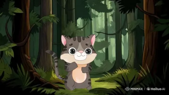 Striped Cat Searches for Family in Enchanted Forest – AI Generated Video | Hailuo AI