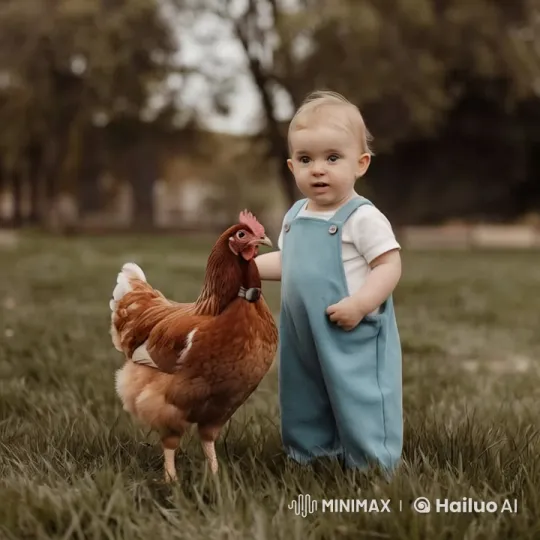 Child and Chicken in Peaceful Park Setting – AI Generated Video | Hailuo AI