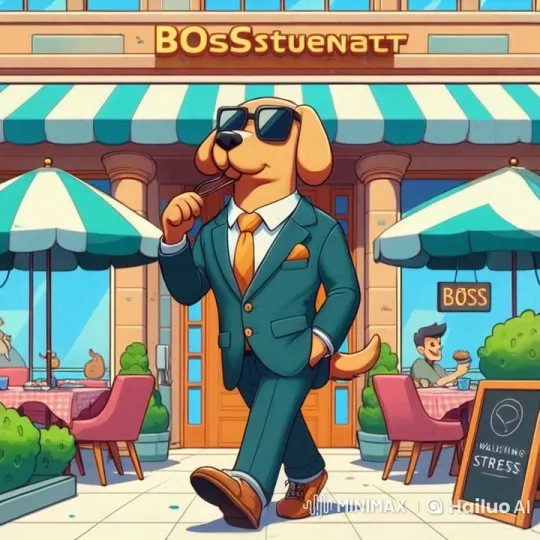 Stylish Dog Struts Confidently in Front of a Bustling Café – AI Generated Video | Hailuo AI