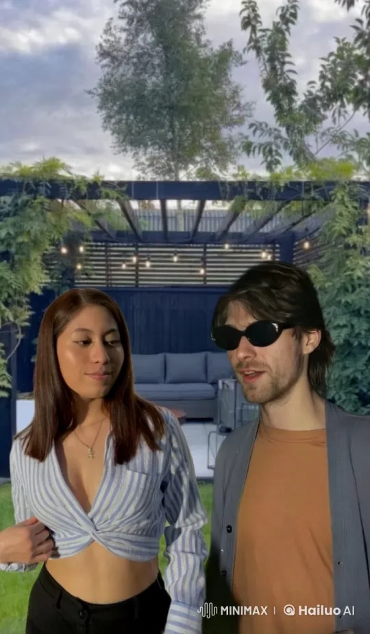Intimate Kiss in a Lush, Illuminated Backyard – AI Generated Video | Hailuo AI