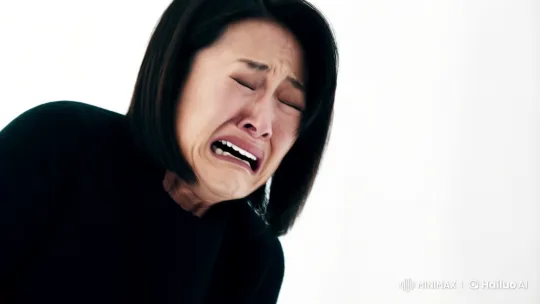 Distressed Asian Woman: Anguish Captured in High Contrast – AI Generated Video | Hailuo AI