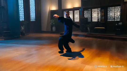 Martial Artist Performs Graceful Kungfu in Stunning Dojo – AI Generated Video | Hailuo AI
