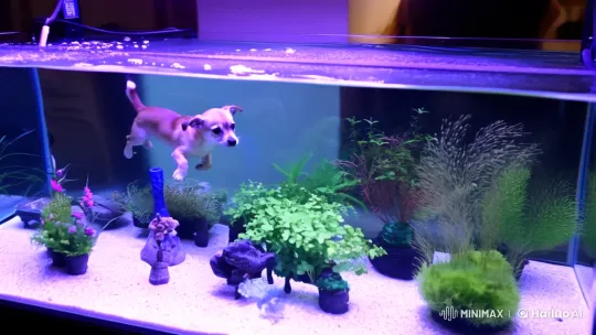 Graceful Dogs Swim in Serene Aquarium Setting – AI Generated Video | Hailuo AI