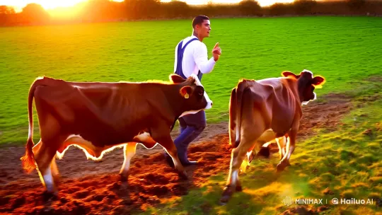 Cristiano Ronaldo Leads Cows in Pastoral Setting – AI Generated Video | Hailuo AI