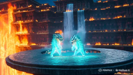 Mystical Temple: Dance of Fire and Water Demons – AI Generated Video | Hailuo AI