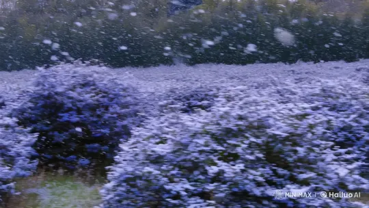 Serene Blueberry Field with Detailed Snowfall in 4K – AI Generated Video | Hailuo AI