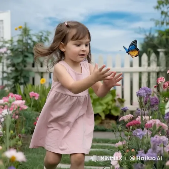 Girl Catches Butterfly After Hopeful Chase – AI Generated Video | Hailuo AI