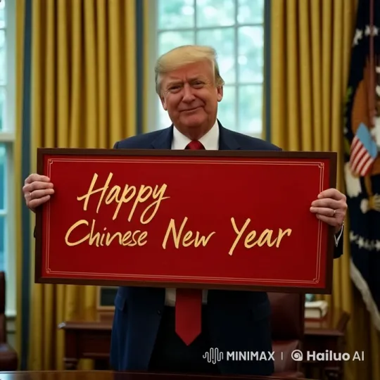 Man Celebrates Chinese New Year with Festive Sign – AI Generated Video | Hailuo AI