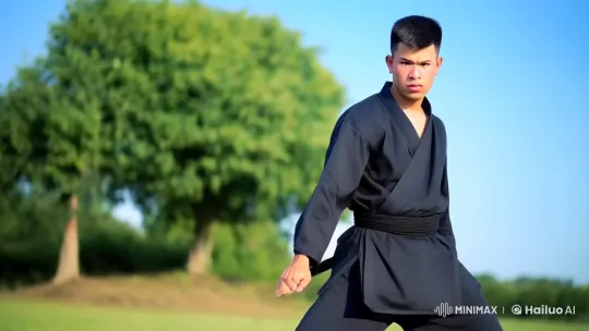 Young Martial Artist Demonstrates Grace and Intensity – AI Generated Video | Hailuo AI