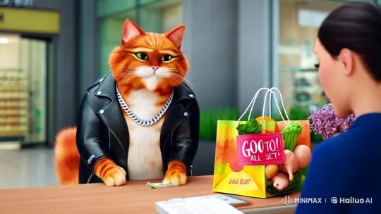 Edgy Tabby Cat Shops in Surreal Mall Scene – AI Generated Video | Hailuo AI