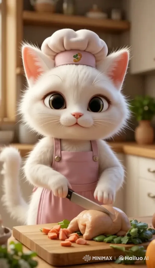 Mithu the Cat Skillfully Cooks in a 3D Pixar-Style Kitchen – AI Generated Video | Hailuo AI