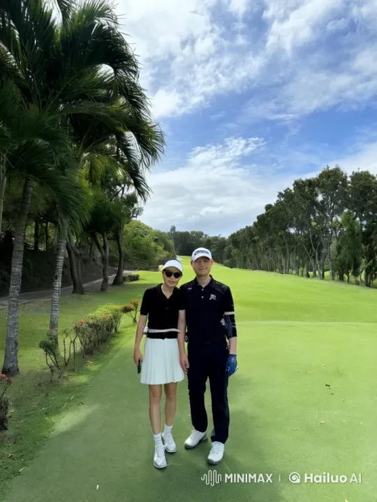 Couple Embracing on a Serene Golf Course – AI Generated Video | Hailuo AI