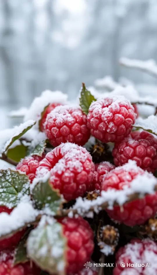 Snowfall on Vibrant Raspberries in 4K Detail – AI Generated Video | Hailuo AI