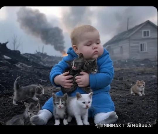 Child and Kittens Survive Amidst Desolation – AI Generated Video | Hailuo AI