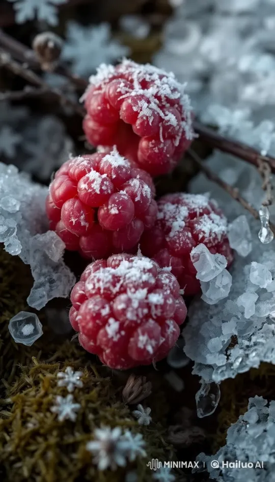 Vibrant Raspberries Adorned with Snowflakes - 4K Masterpiece – AI Generated Video | Hailuo AI